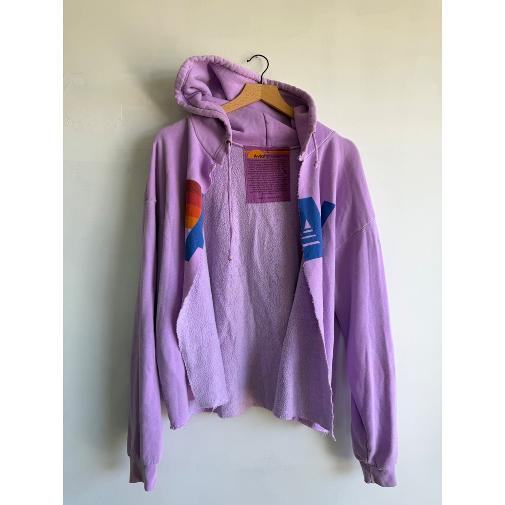 Aviator Nation L Purple Hoodie Retro distressed California coastal 70's surf